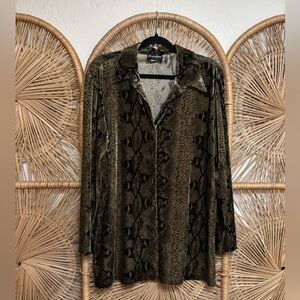 Caribou New York Velvet Snakeskin Print Button Down Shirt